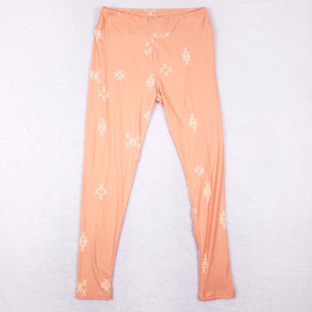 LuLaRoe Leggings Tall & Curvy Peach White Geometric Print Boho Chic Stretch